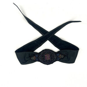 Vtg Nicole Hansen Beaded Belt Womens One Size Waist Tie Boho 80s Leather‎